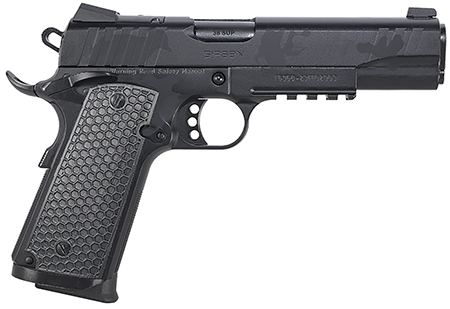 [741566907067] Girsan 391159 MC1911 S Influencer Full Size 38 Super 9+1 5" Black Steel Barrel, Black Camo Optic Ready/Serrated Steel Slide  &  Frame w/Picatinny Rail  &  Beavertail, Black Polymer Grip