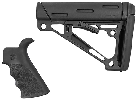 [743108150559] Hogue 15055 OverMolded Combo Kit Black Synthetic with Rubber Overmold, Collapsible Stock, Beavertail Grip with Finger Grooves, Fits Commercial Buffer Tube (Tube Not Included)