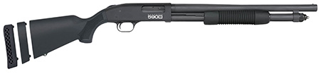 [015813516075] Mossberg 51607 590S  Compact 12 Gauge Pump 3" 5+1 18.50" Matte Blued Stainless Steel Barrel, Black Drilled  &  Tapped Receiver, Adj LOP Black Synthetic Stock