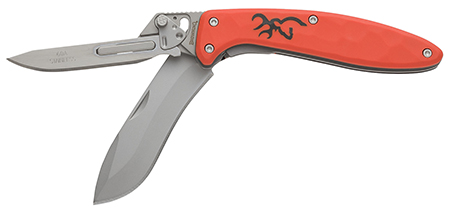 [023614985419] Browning 3220462 Primal Scalpel 2 2.75" Folding Drop Point/Scalpel Plain Blaze Orange 8Cr13MoV SS Blade, Blaze Orange Polymer w/Rubber Overmold Handle
