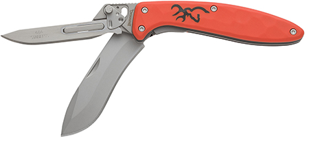 [023614985426] Browning 3220462B Primal Scalpel 2 Boxed 2.75" Folding Drop Point/Scalpel Plain Blaze Orange 8Cr13MoV SS Blade, Blaze Orange Polymer w/Rubber Overmold Handle