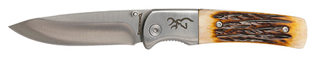 [023614990598] Browning 3220500B Buckmark Hunter 3" Folding Drop Point Plain Stonewashed 8Cr13MoV SS Blade/Jigged Bone Handle Boxed