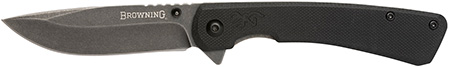 [023614990703] Browning 3220514 Branded Rock  EDC 3" Folding Drop Point Plain Black Stonewashed 7Cr17MoV SS Blade, Black G10 Handle