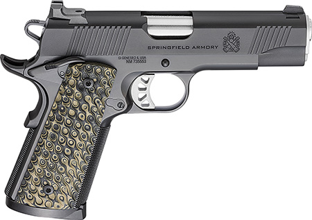 [706397943745] Springfield Armory PC9124 1911 TRP  45 ACP 8+1 4.25" Stainless Match Grade Barrel, Black Cerakote Serrated Carbon Steel Slide  &  Frame w/Beavertail, VZ Hydra G10 Grip