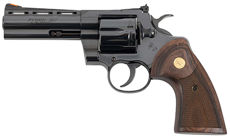[098289003461] Colt Mfg PYTHONBP4WTS Python Target 357 Mag/38 Special 6 Shot 4.25" Matte Black Carbon Steel Recessed Target Vent Rib Barrel, Cylinder  &  Frame, Walnut w/Medallion Grip, Exposed Hammer
