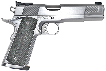 [842834111794] Rock River Arms PS2400 PS2400 Limited Match 45 ACP 7+1 5" Stainless National Match Barrel, Brushed Chrome Steel Serrated Slide, Brushed Chrome Steel Frame w/Beavertail, Black G10 Grip, Ambidextrous