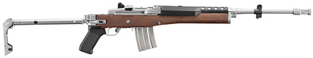 [736676058952] Ruger 5895 Mini-14  223 Rem/5.56 NATO 20+1 18.50" Matte Stainless Threaded Barrel, Matte Stainless Picatinny Rail  Receiver, Walnut/Stainless Wood Side Folding Side Folding Stock, Black Polymer Grip