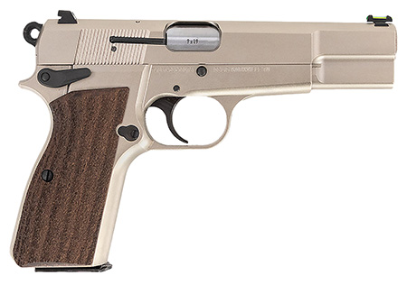 [723551446539] MAC 12000001 P-35  9mm Luger 15+1 4.70" Stainless Steel Barrel, Satin Nickel Serrated Steel Slide  &  Frame w/Beavertail  &  Picatinny Rail, G10 Grip