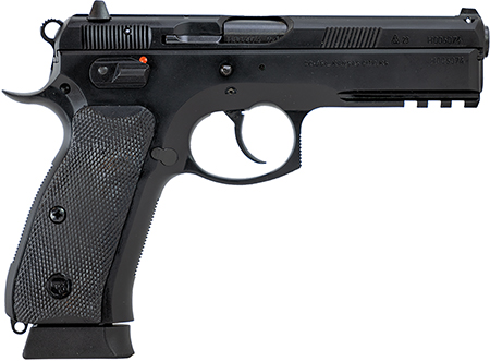 [806703893525] CZ-USA 89352 75 SP-01  Full Size Frame 9mm Luger 19+1 4.60" Black Steel Barrel, Black Steel Serrated Slide, Black Polycoat Steel Frame w/Beavertail  &  Picatinny Rail, Black Rubber Grip, Right Hand