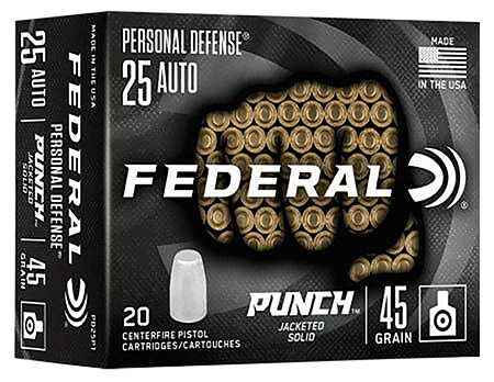 [604544691627] Federal PD25P1 Punch Personal Defense 25ACP 45gr Hollow Point 20 Per Box/10 Case