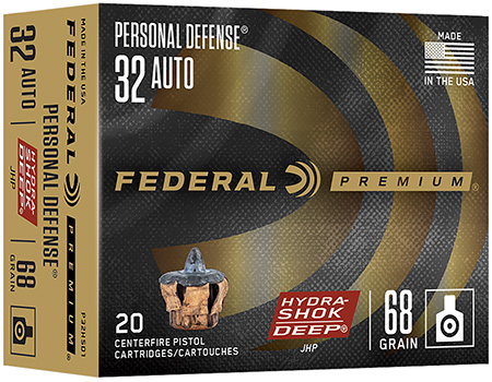[604544678024] Federal P32HSD1 Hydra-Shok Deep Personal Defense 32ACP 68gr Jacketed Hollow Point 20 Per Box/10 Case