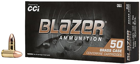 [604544695656] CCI 5296 Blazer Brass Full Metal Jacket 9mmLuger 100gr Full Metal Jacket 50 Per Box/20 Case