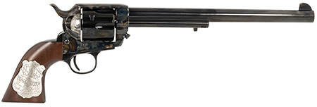 [844234127061] Cimarron PP558 Buntline  45 LC (Long Colt) 6 Shot 10" Blued Frame, Barrel  &  Cylinder, Walnut w/Inlaid Silver Medallion Grip