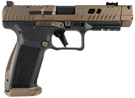 [787450911321] Canik HG7854N TTI Combat Full Size Frame 9mm Luger 18+1 4.60" Black Nitride Fluted/Ported Barrel, Burnt Bronze Cerakote Optic Cut/Serrated Steel Slide, Black Polymer Frame w/Picatinny Rail