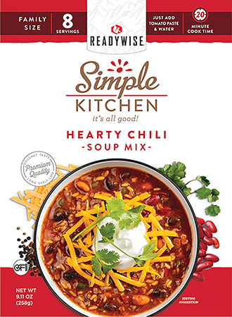 [850045543631] ReadyWise RWSK05064 Simple Kitchen Hearty Chili 8 Servings Per Pouch, 6 Per Case