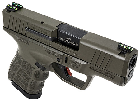[810075873160] SAR USA SAR9SCOD SAR9 SC  Sub Compact Frame 9mm Luger 12+1 3.30" Black Steel Barrel, Green Serrated Steel Slide, Green Polymer Frame, Green Interchangeable Backstrap Grip