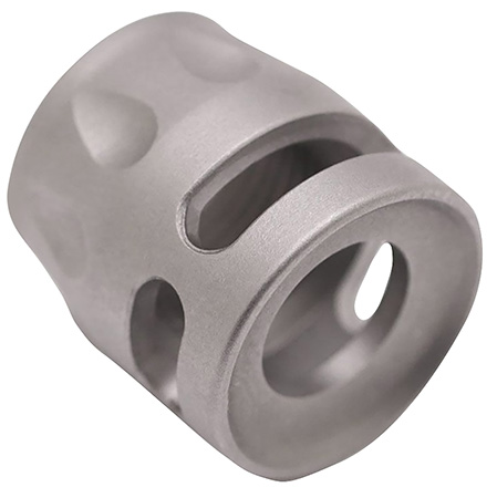 [719104540687] True Precision Inc TPSMICROSS Micro Compensator S-Type Satin Stainless 416R Stainless Steel 1/2"x28 Threads 9mm/380 ACP