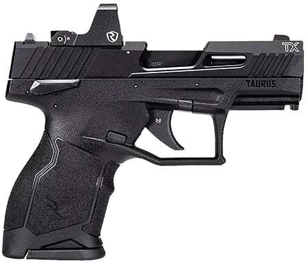 [725327939931] Taurus 1TX2213110RI TX22C w/Optic Compact Frame 22 LR 10+1 SAO 3.60" Matte Black Steel Threaded Barrel, Black Anodized Optic Ready/Serrated Slide, Black Polymer Frame w/Picatinny Rail, Riton Red Dot