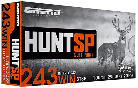 [818778024599] Ammo Inc 243W100SPA20 Hunt  243Win 100gr Soft Point 20 Per Box/10 Case