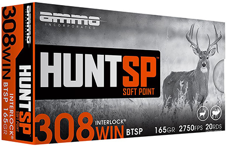 [818778024674] Ammo Inc 308165SPA20 Hunt  308Win 165gr Soft Point 20 Per Box/10 Case