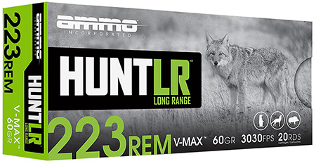 [818778021284] Ammo Inc 223060VMXA20 Hunt Long Range 223Rem 60gr V-Max 20 Per Box/10 Case