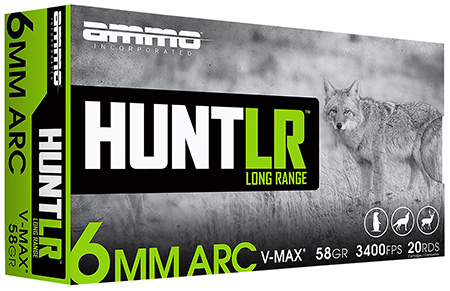 [818778024346] Ammo Inc 6ARC058VMXA20 Hunt Long Range 6mmARC 58gr V-Max 20 Per Box/10 Case
