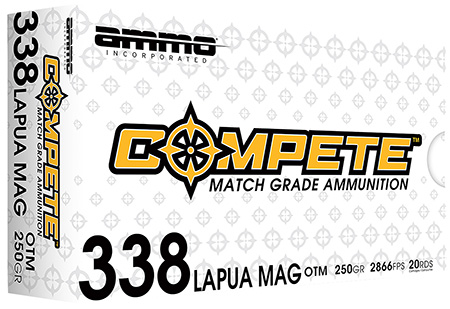 [818778024551] Ammo Inc 338LM250BTHPA20 Compete  338LapuaMag 250gr Open Tip Match 20 Per Box/10 Case