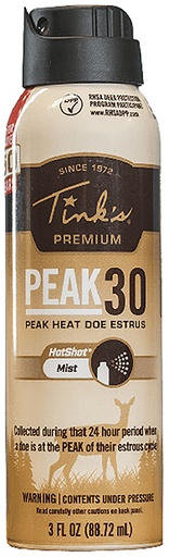 [049818218047] Tinks W5343 Peak30 Hot Shot Deer Doe In Estrus Scent 3 oz Mist