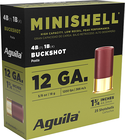 [640420017013] Aguila 1CHB1385 Minishell Buckshot 12Gauge 1.75" 5/8oz 4B(7P)/1B(4P) Shot 25 Per Box/10 Case