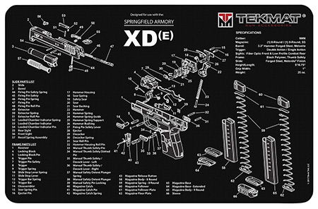 [612409971210] TekMat TEKR17XDE Springfield Armory XDe Cleaning Mat 17"x11" Black/White Thermoplastic Fiber Top w/Vulcanized Rubber Back/ Springfield Armory XDe Illustration