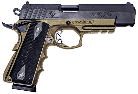 [819644028352] ATI GFXH45MCFDE FXH-45 Moxie 45 ACP 8+1 4.25" Black Nitride Steel Barrel, Serrated Steel Slide, Flat Dark Earth Polymer Frame w/Beavertail  &  Picatinny Rail, Black Polymer Grip