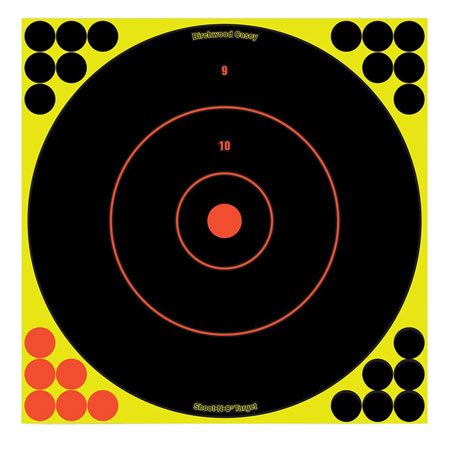 [029057340228] Birchwood Casey 34022 Shoot-N-C Reactive Target Self-Adhesive Paper Black/Yellow/Red 12" Bullseye 12 Pack