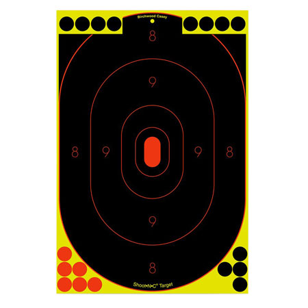 [029057346176] Birchwood Casey 34617 Shoot-N-C Reactive Target Self-Adhesive Paper Black/Yellow/Red 12"x18" Oval Silhouette 12 Pack