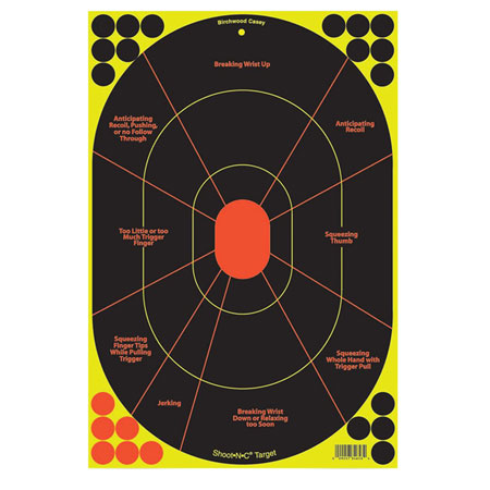 [029057346558] Birchwood Casey 34655 Shoot-N-C Reactive Target Self-Adhesive Paper Black/Yellow/Red 12"x18" Oval Silhouette 5 Pack