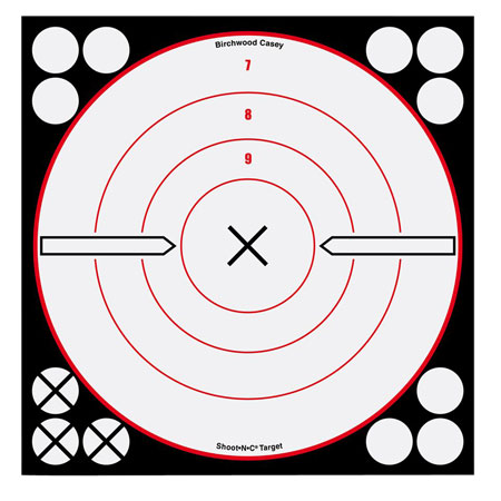 [029057348026] Birchwood Casey 34802 Shoot-N-C Reactive Target Self-Adhesive Paper Black/Red/White 8" Bullseye 6 Pack