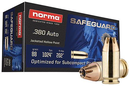 [810036151696] Norma Ammunition 803807680  Safeguard 380ACP 88gr Jacketed Hollow Point 50 Per Box/20 Case