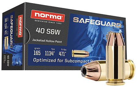 [810036151665] Norma Ammunition 801407887  Safeguard 40S&W 165gr Jacketed Hollow Point 50 Per Box/20 Case