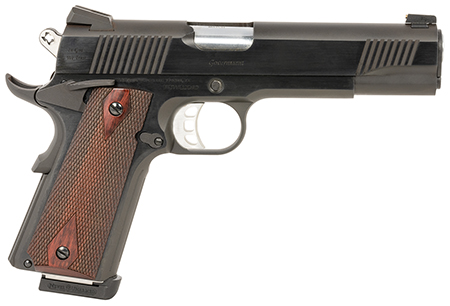 [850023353238] Tyler Gun Works TGWGVBL45 Custom 1911 Government Full Size Frame 45 ACP 7+1 5" Stainless Match Grade Barrel, Blued Serrated Steel Slide  &  Steel Frame w/Beavertail, Walnut Grip