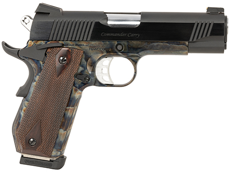 [850023353269] Tyler Gun Works TGWCMCC45 Custom 1911 Commander 45 ACP 7+1 4.25" Stainless Match Grade Barrel, Blued Serrated Steel Slide Color Case Steel Frame w/Beavertail, Walnut Grip