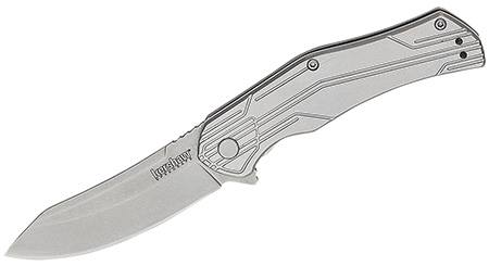 [087171058320] Kershaw 1380X Husker  EDC 3" Folding Trailing Point Plain Bead Blasted 8Cr13MoV SS Blade, Stonewashed Stainless Steel Handle, Clamshell Packaging