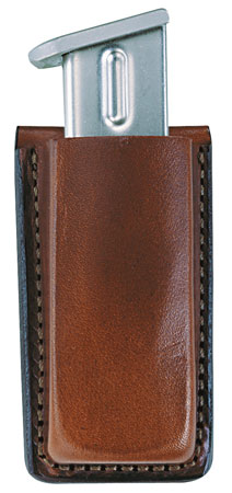 [013527107343] Bianchi 10734 Open Top Mag Pouch  Single Tan Leather Belt Clip Compatible w/ 9mm/10mm/40/45 Belts 1.75" Wide