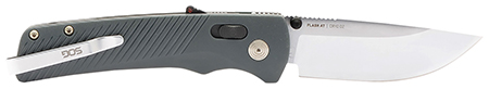 [729857013529] S.O.G SOG11181141 Flash AT EDC 3.45" Folding Plain Satin Cryo D2 Steel Blade, Urban Grey GRN Handle, Peg Box Pkg