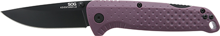 [729857015752] S.O.G SOG13110443 Adventure LB 3.50" Folding Drop Point Plain Black TiNi 5Cr15MoV Blade, Dark Purple Textured GRN Handle