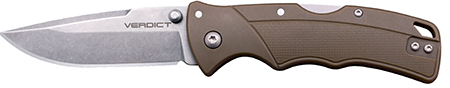 [888151040591] Cold Steel CSFLC3SPSSFDEZ Verdict  EDC 3" Tanto Plain Folding 4116 Krupp SS Blade Flat Dark Earth Textured, GFN Handle