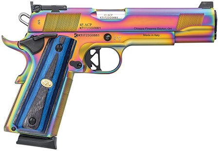 [8053800946988] Charles Daly 440.183 1911 Empire Grade Full Size Frame 45 ACP 8+1 5" Stainless Steel Barrel, Nebula PVD Serrated Steel Slide, Steel w/Beavertail Frame, Black G10 Grip