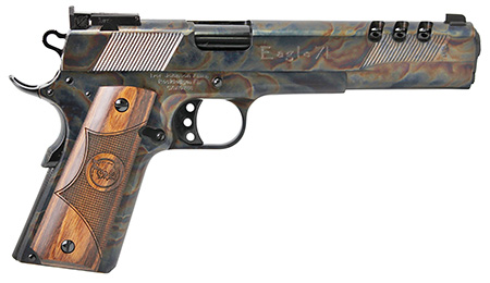 [796167791713] Iver Johnson Arms EAGLEXL10CC Eagle XL Full Size Frame 10mm Auto 8+1 6" Black Ported Barrel, Color Case Hardened Serrated Steel Slide  &  Frame w/Beavertail, Diamondwood Walnut w/Integrated Logo Grip