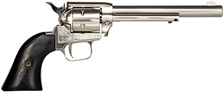 [727962708606] Heritage Mfg RR22NI6BW Rough Rider  22 LR 6rd 6.50" Nickel Steel Barrel, Nickel Aluminum Frame, Matte Nickel Cylinder, Black Laminate Grip, Hammer/Thumb Safety, Exposed Hammer