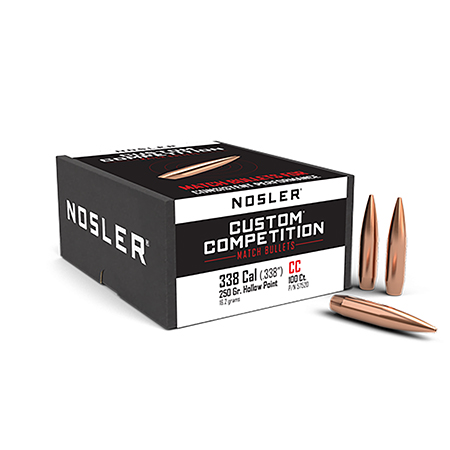 [054041575201] Nosler 57520 Custom Competition 338Cal 250gr Hollow Point Boat Tail 100/Box