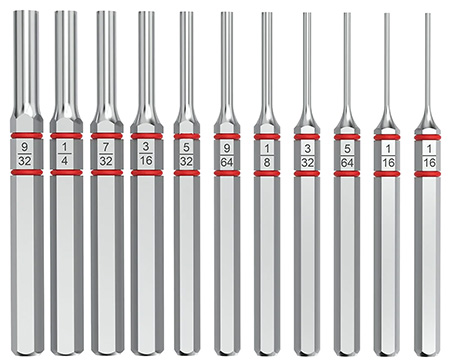 [813119015175] Real Avid AVAPKS Accu-Punch Standard Pin Punch Set Silver Steel Universal Firearm 11 Pieces