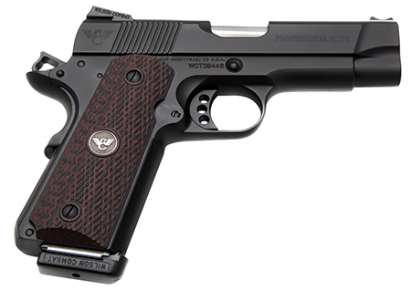 [811826021076] Wilson Combat PROE-PR-45 1911 Professional Elite 45 ACP 8+1 4" Stainless Match Grade Barrel, Black Carbon Steel Serrated Slide, Black Steel Frame w/Beavertail, Black Cherry G10 Grip, Right Hand